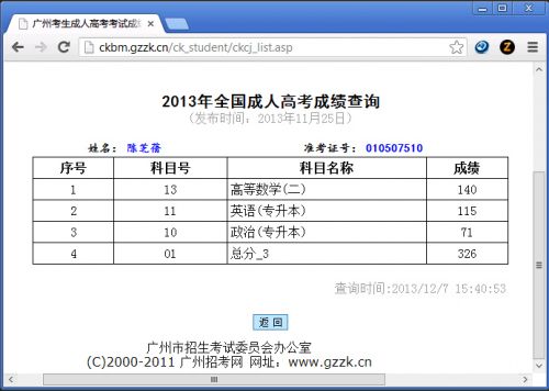 4 广东省今年成人高考成绩于11月25日公布 录取